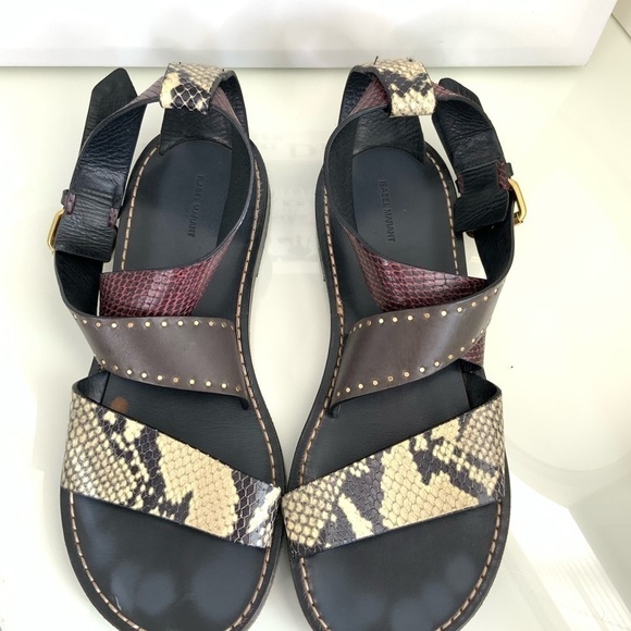 ISABEL MARANT JUZEE FLAT SNAKE-PRINT CRISSCROSS SANDALS - Picture 3 of 6